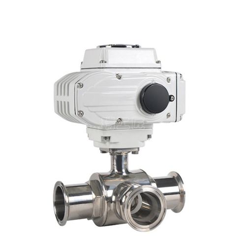 不銹鋼電動(dòng)三通快裝球閥 Q984F\/Q985F 衛(wèi)生級卡箍球閥 T型 L型三