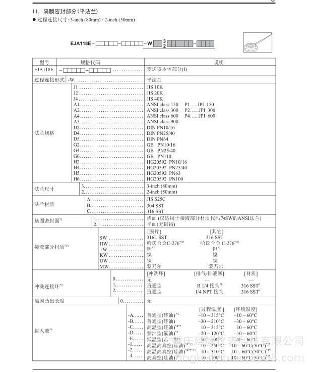 橫河EJA118E變送器樣本
