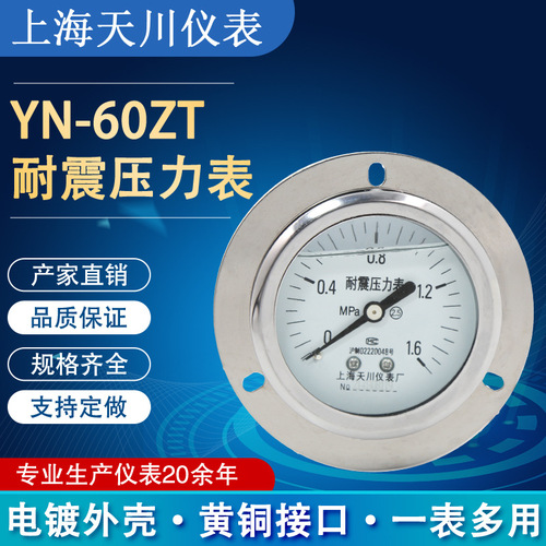 上海天川儀表廠YN-60ZT耐震軸向帶邊壓力表壓力計(jì)抗震壓壓力表