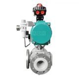 上海上自?xún)x深圳氣動(dòng)襯氟三通球閥 Q644F46三通法蘭球閥 耐酸堿耐腐蝕換向閥
